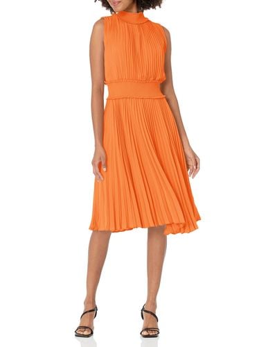 Nanette Lepore Smocked High Neck Pleated Dress - Orange