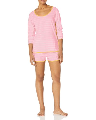 Cosabella Plus Size Florida Lounge Printed Long Sleeve Top & Boxer Pj Set - Pink