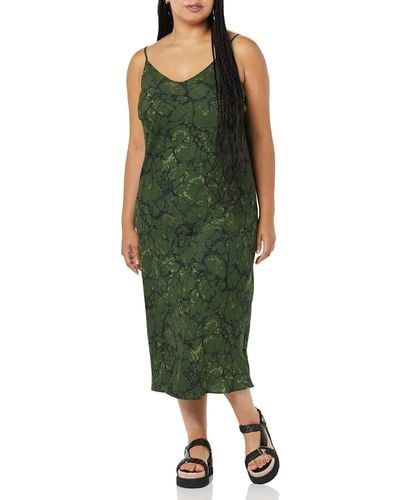 Daily Ritual Georgette Fluid Drape Sleeveless Midi Slip Dress - Green