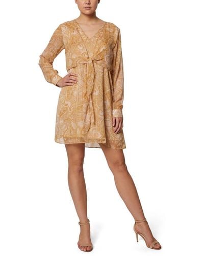 Laundry by Shelli Segal Long Sleeve Tie Front Mini Dress - Natural