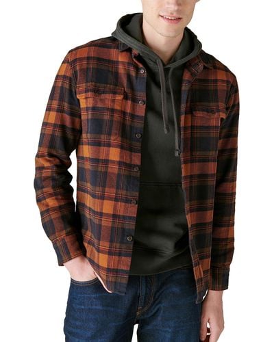 Lucky Brand Plaid Utility Cloud Soft Long Sleeves Flannel Shirt - Brown