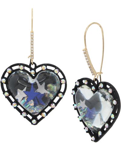 Betsey Johnson S Shaky Heart Dangle Earrings - Blue