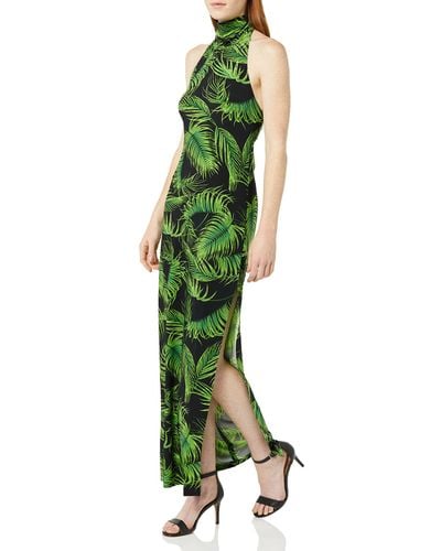 Norma Kamali Halter Turtle Side Slit Gown - Green