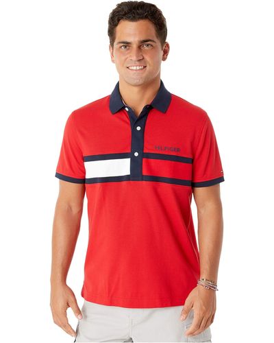 Tommy Hilfiger Mens Adaptive With Magnetic Buttons Custom-fit Polo Shirt - Red