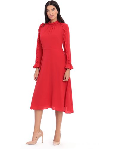 Donna Morgan Ruffle Sleeve Midi Dress - Red
