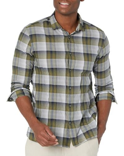 John Varvatos Mens Ross Slim Fit Long Sleeve Sport With Bluff Edge Shirt - Gray
