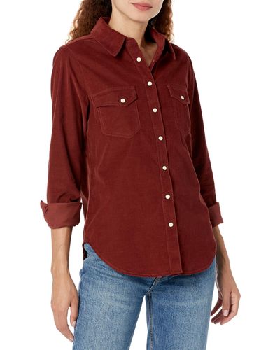 Pendleton Corduroy Snap Front Cotton Gambler Shirt - Red