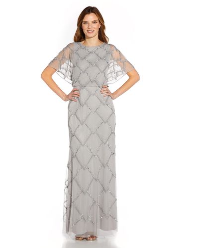 Adrianna Papell Beaded Blouson Gown - White