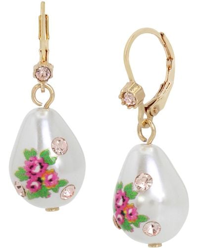 Betsey Johnson S Floral Pearl Drop Earrings - Metallic