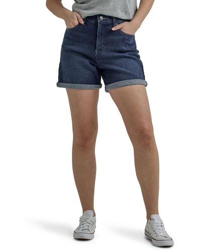 Lee Jeans Ultra Lux Denim hoher Taille und Bündchen in A-Linie Jeans-Shorts - Blau