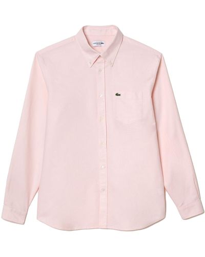 Lacoste Long Sleeve Regular Fit Oxford Button Down Shirt - Pink