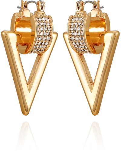 Guess Goldtone Triangular Drop Earrings With Glass Stones - Metallic