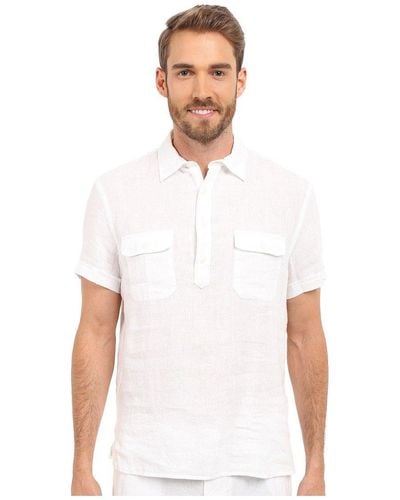 Perry Ellis Short Sleeve Solid Linen Popover Shirt - White