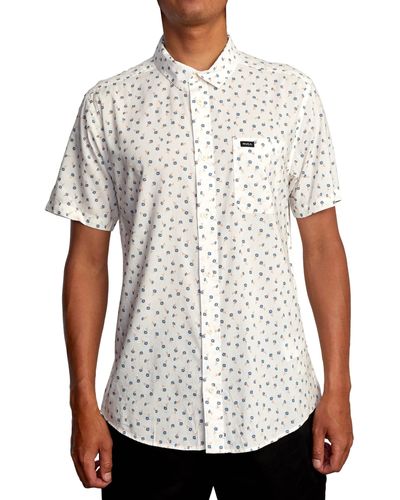 RVCA Slim Fit Short Sleeve Stretch Woven Button Up Shirt - White