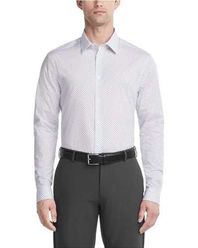 Calvin Klein Dress Shirt Non Iron Stretch Slim Fit Print - Gray