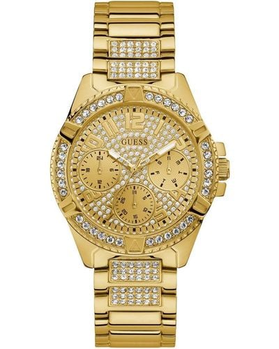Guess Gold-tone Stainless Steel Crystal Watch With Day - Metallic