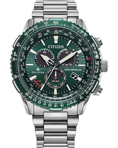 Citizen Eco-drive Pilot Chronograph Watch With Atomic Timekeeping - Green
