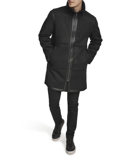 DKNY Long Faux Shearling Coat - Black