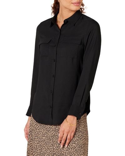 Amazon Essentials Georgette Long Sleeve Relaxed-fit Pockets Shirt - Black
