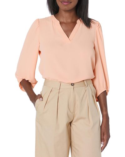 Anne Klein 3/4 Split Neck Blouse W/puff Slv - Natural