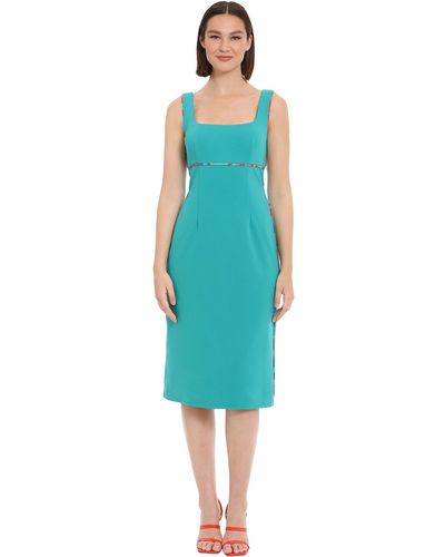 Donna Morgan Crepe Sheath Dress Career Workwear Office Event Party Guest Of - Blue