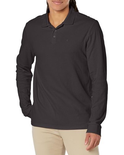 Calvin Klein Long Sleeve Smooth Cotton Polo Shirt - Gray