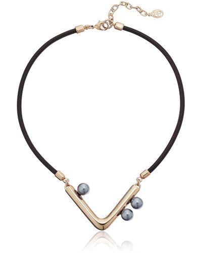 Ben-Amun Modern Pearl Leather Simulated Pearl Collar Necklace - Metallic