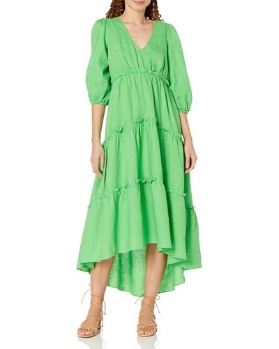 Trina Turk Tiered A Line Linen Dress - Green