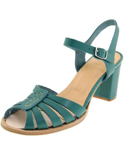 Swedish Hasbeens High Heeled Leather Sandal Ankle-strap Sandal,turquoise,11 M Us - Blue
