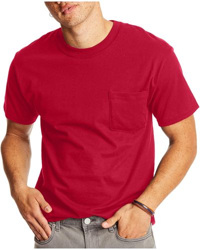 Hanes S 2 Pack Short Sleeve Pocket Beefy-t - Red
