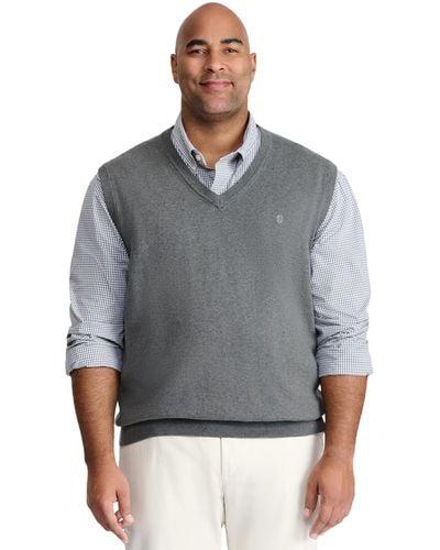 Izod Big And Tall Premium Essentials Solid V-neck 12 Gauge Vest Pullover - Gray