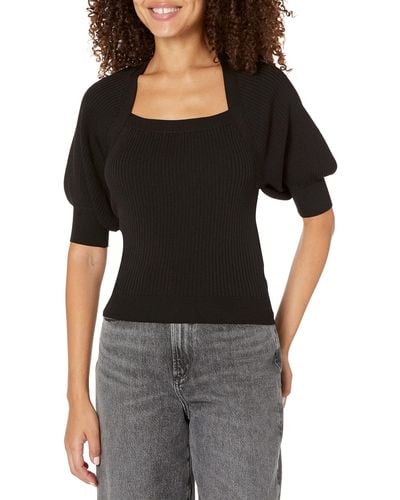 PAIGE Eponine Top Puffed Sleeve Square Neckline Slim Fit In Black