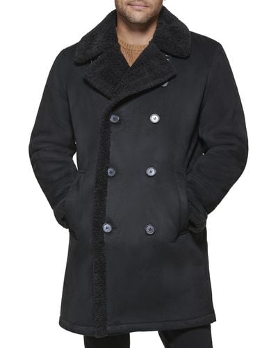 Dockers Faux Shearling Midlength Overcoat - Black