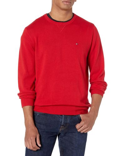 Tommy Hilfiger Mens Solid Crewneck Sweater - Red