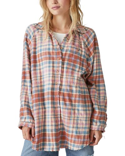 Lucky Brand Plaid Button-down Long-sleeve Tunic Shirt - Red