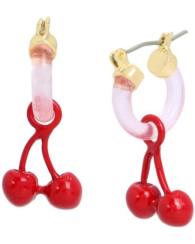 Betsey Johnson S Cherry Charm Huggie Earrings - Red