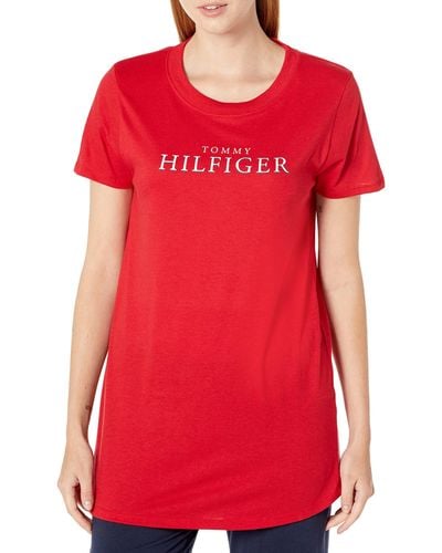 Tommy Hilfiger Womens Short Sleeve Graphic Sleep Shirt Pajama Top - Red