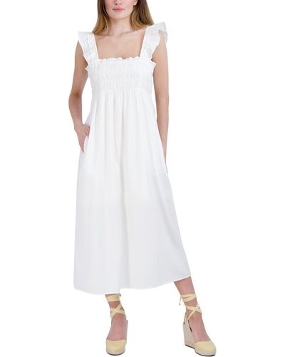 BCBGeneration Square Neck A Line Smoked Midi Dress - White