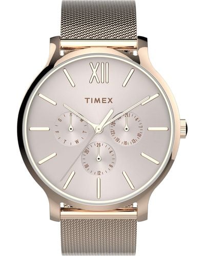 Timex Tw2t74500 Transcend Multifunction 38mm Rose Gold-tone/pink Stainless Steel Mesh Bracelet Watch - Metallic