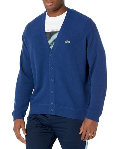 Lacoste Long Sleeve Solid Wool Cardigan - Blue