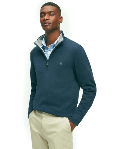 Brooks Brothers Regular Fit Ribbed French Terry Long Sleeve Half-zip Sweater - Blue