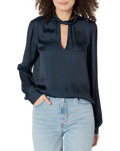 PAIGE Ceres Top Long Sleeve Twisted Collar Buttery Soft In Navy - Blue