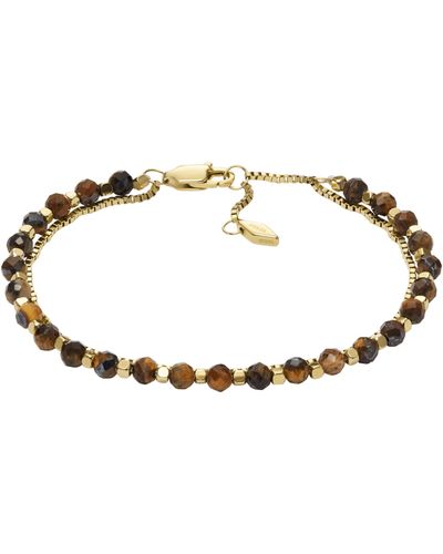 Fossil All Stacked Up Brown Tiger's Eye Multi-strand Bracelet - Metallic