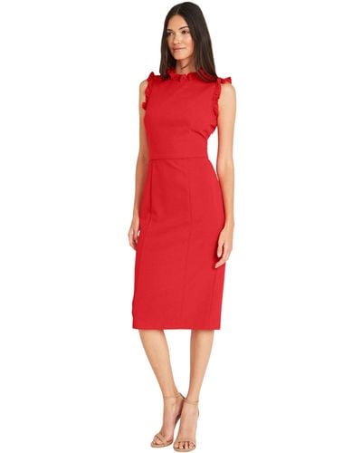 Maggy London Ruffle Neck And Armhole Sheath Dress - Red
