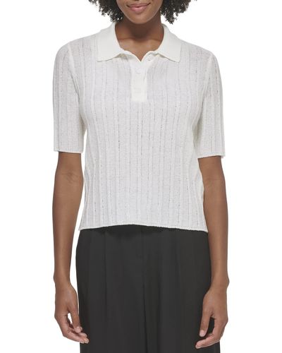 Calvin Klein Polo Nylon Acrylic Short Sleeve Sweater - White