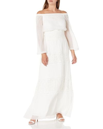 Tadashi Shoji L/s Off Shldr Lace Gown - White