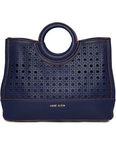 Anne Klein Perforated Rounded Top Handle Satchel - Blue