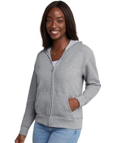 Hanes Womens Ecosmart Full-zip Hoodie Sweatshirt Warm Up Or Track Jacket - Gray