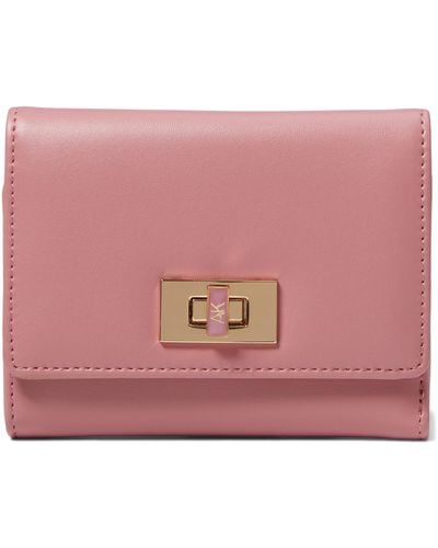 Anne Klein Ak Medium Flap Wallet With Enamel Turn Lock - Pink