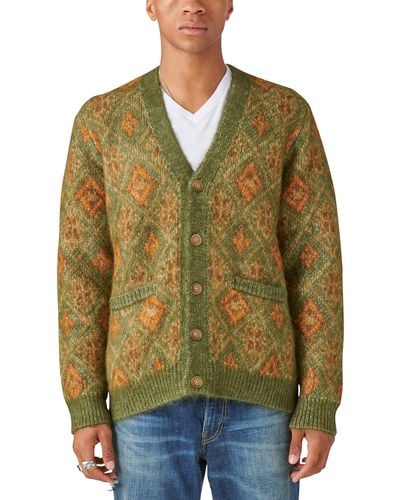 Lucky Brand Oushak Print Jacquard Button Down Cardigan Sweater - Green
